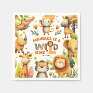 Whimsical Safari-Tiere WILD ONE 1. Geburtstag Serviette