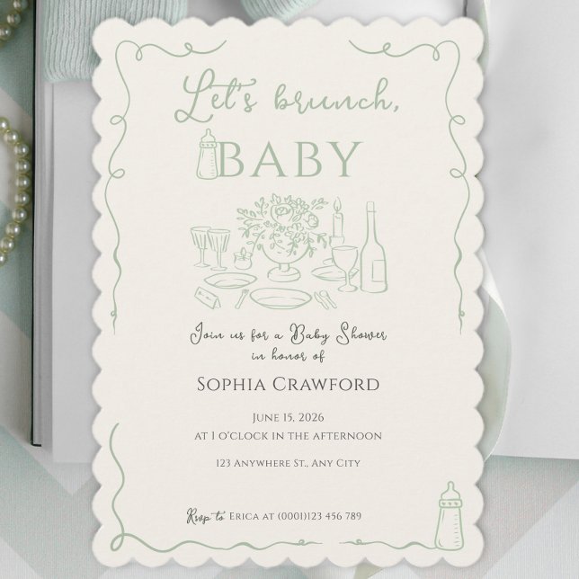 Whimsical Sage Doodle Lass uns brunchen Baby Showe Einladung (Von Creator hochgeladen)