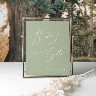 Whimsical Sage Green Baby Dusche Bücher und Gesche Poster