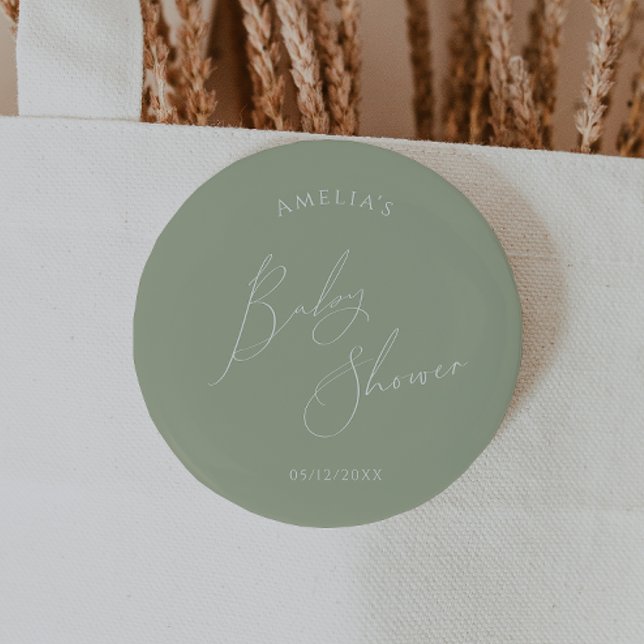 Whimsical Sage Green Baby Dusche Button (Von Creator hochgeladen)