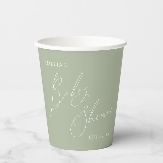 Whimsical Sage Green Baby Dusche Pappbecher (Vorderseite)