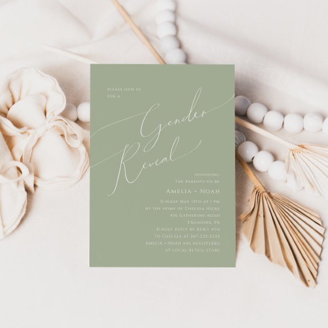 Whimsical Sage Green Baby Gender Reveal Einladung (Von Creator hochgeladen)