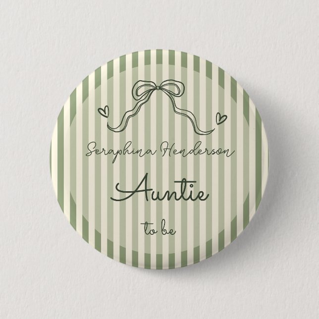 Whimsical Sage Green Baby Shower Auntie To Be Button (Vorderseite)