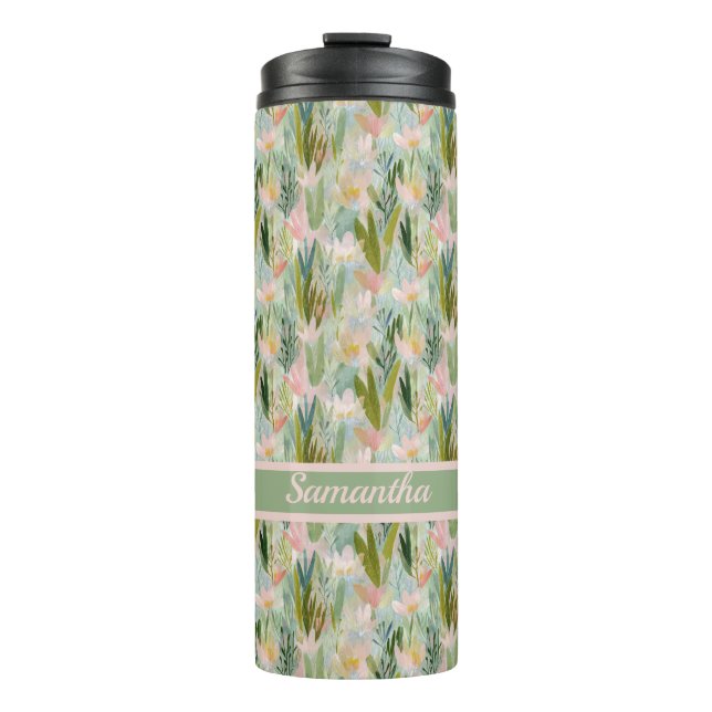 Whimsical Sage Green Floral Personalized  Thermosbecher (Vorderseite)