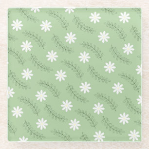 Whimsical Sage Green Floral Retro, fröhlich Glasuntersetzer