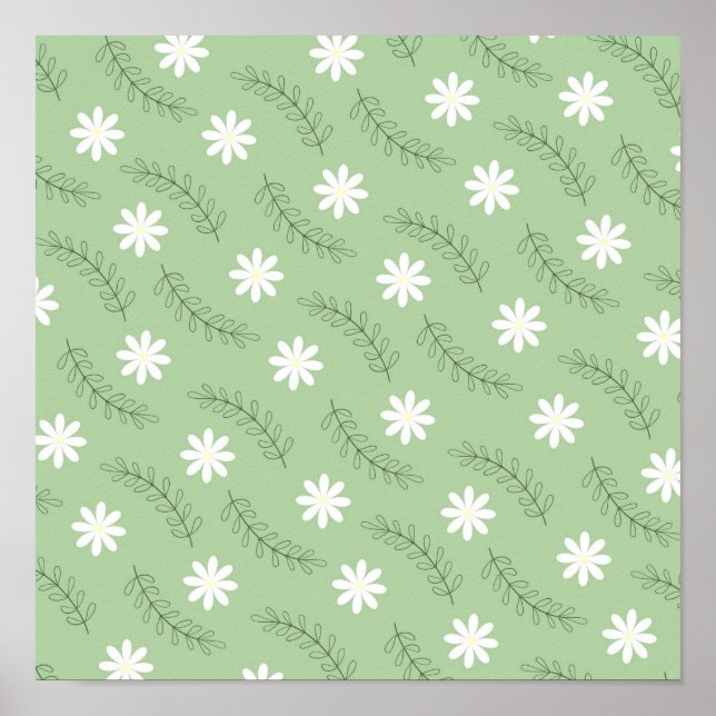 Whimsical Sage Green Floral Retro, fröhlich Poster (Vorne)