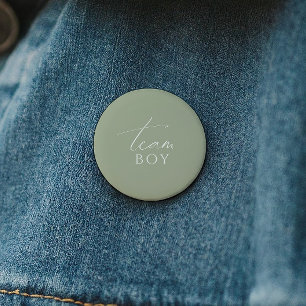Whimsical Sage Green Gender Reveal Team Boy Button
