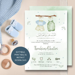 Whimsical Sage Green Islamic Baby Boy Birth Ankündigung