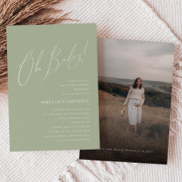 Whimsical Sage Green Oh Baby! Foto Babydusche Einladung