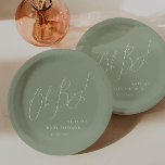 Whimsical Sage Green Oh Boy! Babyparty Pappteller<br><div class="desc">Wir stellen Ihnen unsere wunderschönen Teller vor, die sich perfekt für Ihre moderne Boho-Feier zu jeder Jahreszeit eignen. Dieser Teller hat ein boho-chic, geschlechtsneutrales Ambiente mit eleganter Kalligraphie und einem zarten minimalistischen Design. Außerdem ist es bearbeitbar, sodass Sie Ihre eigene klassische, skurrile Touch hinzufügen können, um Ihr einzigartiges, wirklich schönes...</div>