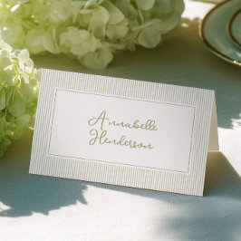 Whimsical Sage Green Stripes Place Cards Tischnummer