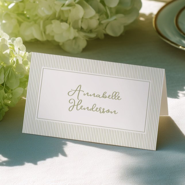 Whimsical Sage Green Stripes Place Cards Tischnummer (Von Creator hochgeladen)