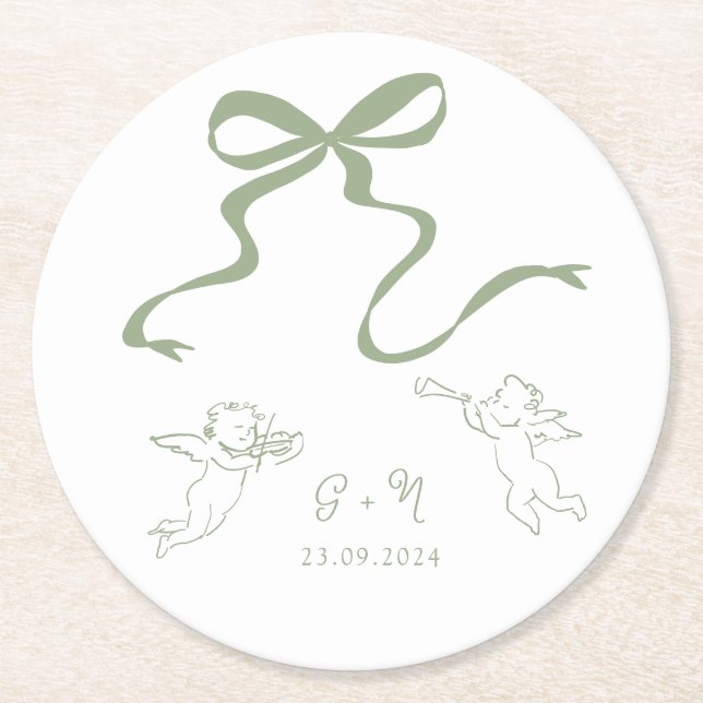 Whimsical Sage Green Wedding Napkin Runder Pappuntersetzer (Vorderseite)