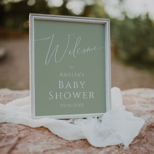 Whimsical Sage Green Welcome Baby Dusche Schild