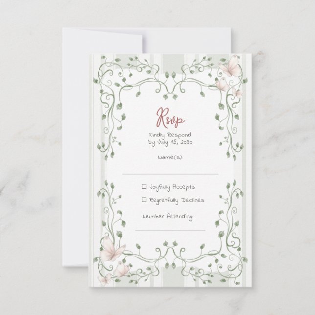Whimsical Sage Greenery Wedding RSVP Karte (Vorderseite)