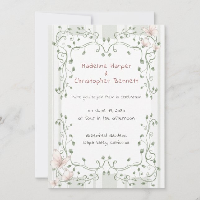 Whimsical Sage Grüne Gartenhochzeit Einladung (Vorderseite)