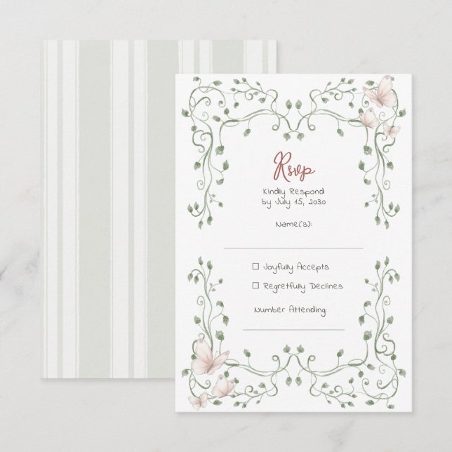 Whimsical Sage Grüne Hochzeit RSVP Karte (Vorne/Hinten)