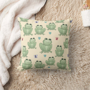Whimsical Sage-Wasserfarben-Frosch-Muster Kissen