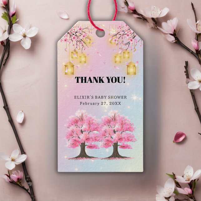Whimsical Sakura Cherry Blossom Tree Baby Dusche Geschenkanhänger (Von Creator hochgeladen)
