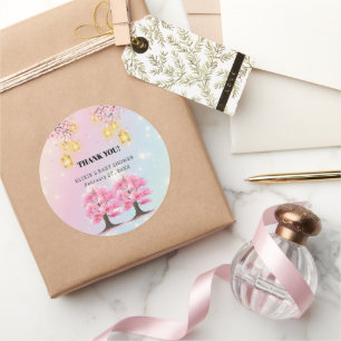 Whimsical Sakura Cherry Blossom Tree Baby Dusche Runder Aufkleber