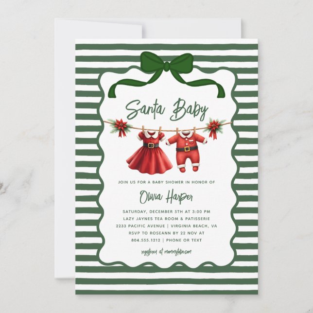 Whimsical Santa Baby Bow Baby Shower Invitation Einladung (Vorderseite)