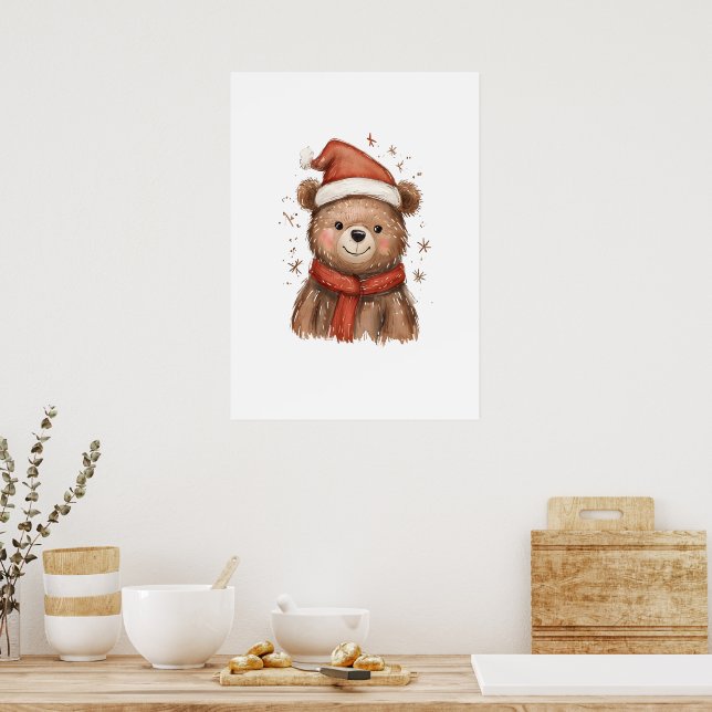 Whimsical Santa Bar mit rotem Scarf Poster (Küche)