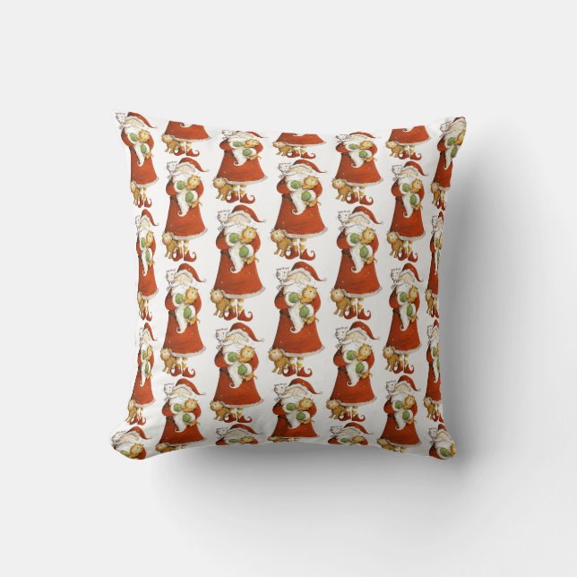 Whimsical Santa & Cats Muster Kissen (Vorderseite)