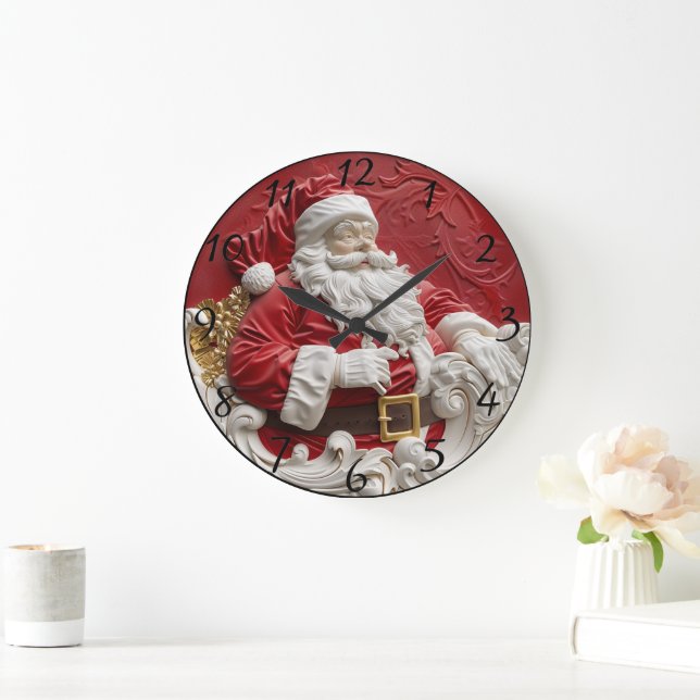 Whimsical Santa Claus Dekoration für festlichen Be Große Wanduhr (Zuhause)