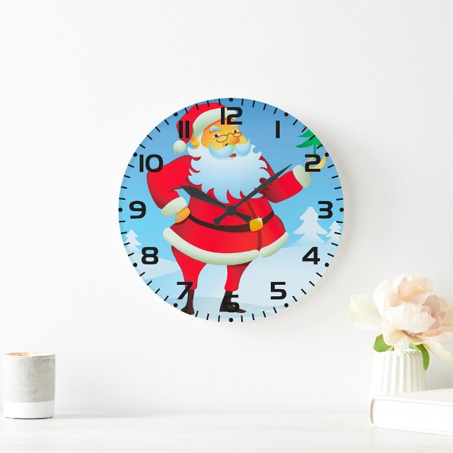 Whimsical Santa Claus mit Mini Weihnachtsbaum Große Wanduhr (Von Creator hochgeladen)