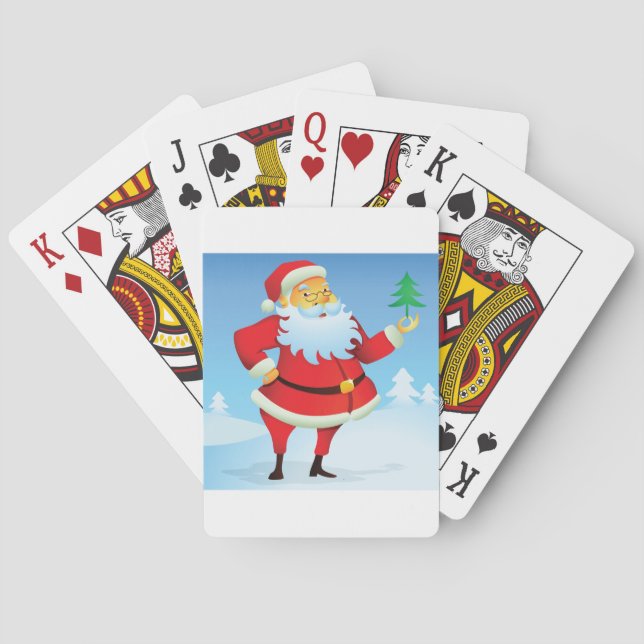 Whimsical Santa Claus mit Mini Weihnachtsbaum Spielkarten (Rückseite)