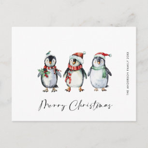 Whimsical Santa Penguins Weihnachtsfeiertag Postkarte