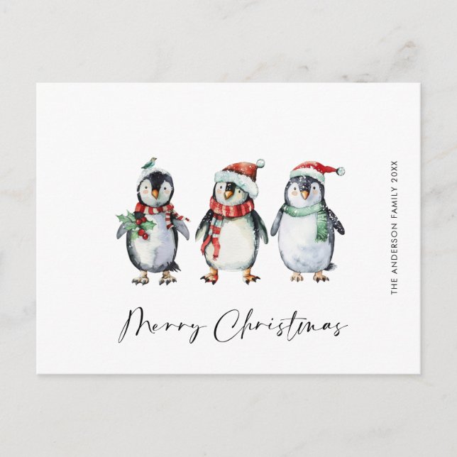 Whimsical Santa Penguins Weihnachtsfeiertag Postkarte (Vorderseite)
