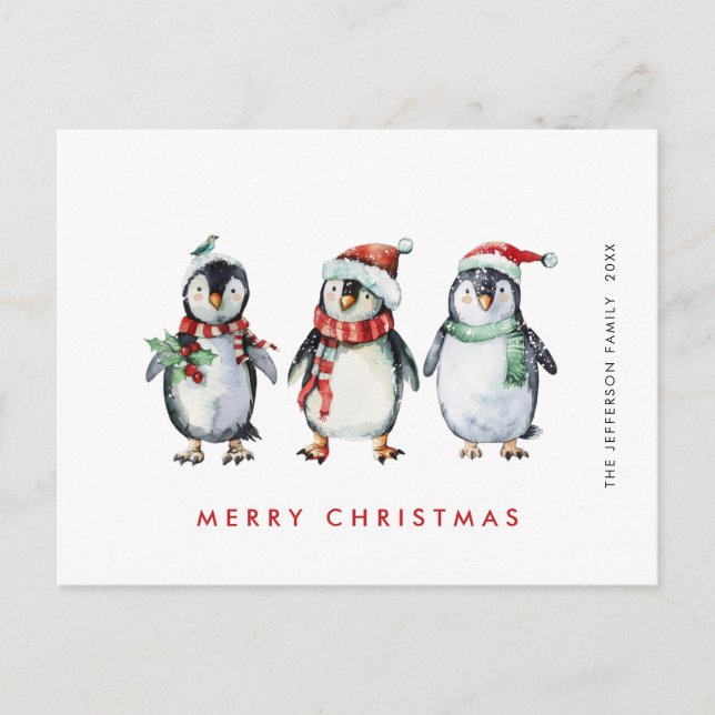 Whimsical Santa Penguins Weihnachtsfeiertag Postkarte (Vorderseite)
