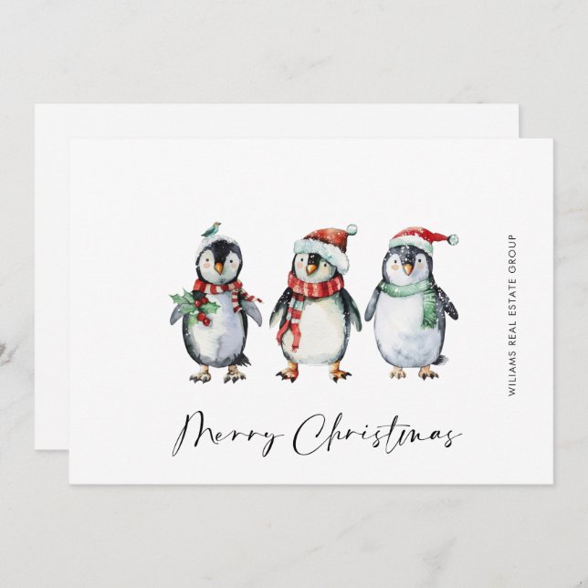 Whimsical Santa Penguins Weihnachtskonzern Feiertagskarte (Vorne/Hinten)