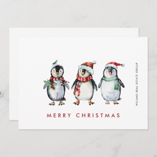 Whimsical Santa Penguins Weihnachtskonzern Feiertagskarte (Vorne/Hinten)