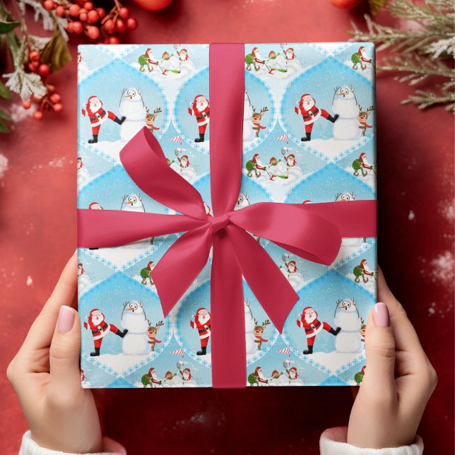 Whimsical Santa Playing Golf, Snowman und Rentier Geschenkpapier Set (A funny Christmas wrapping paper with Santa making Mr. Snowman worried!)