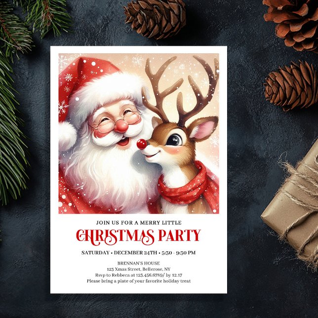 Whimsical Santa Rudolph Holiday Celebration Invite Einladung (Whimsical Santa Rudolph Holiday Celebration Invite)