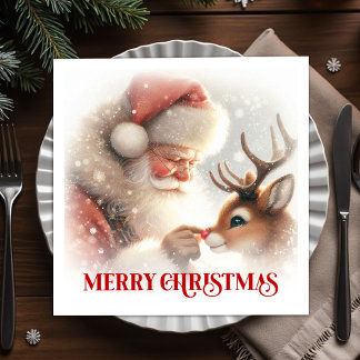 Whimsical Santa Rudolph Xmas Dinner Napkins Serviette