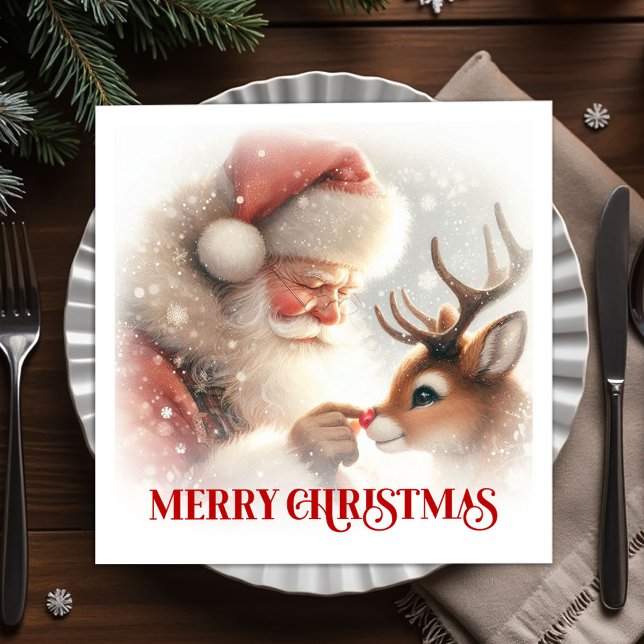 Whimsical Santa Rudolph Xmas Dinner Napkins Serviette (Whimsical Santa Rudolph Xmas Dinner Napkins)
