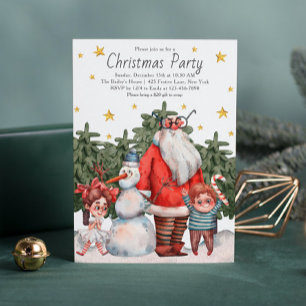 Whimsical Santa Snowman Kinder Weihnachts-Party Einladung