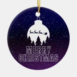 Whimsical Santa's Sleigh and Midnight view Keramik Ornament