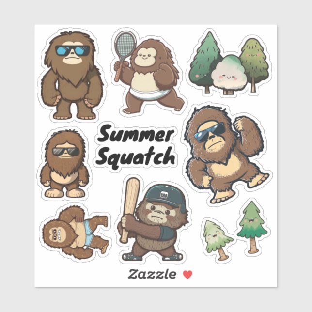 Whimsical Sasquatch Stickers, Bigfoot Decals Aufkleber (Blatt)