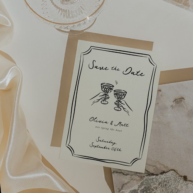 Whimsical Save the Date Champagne Cheers Einladung ( Whimsical Save The Date Champagne Cheers Invitation)