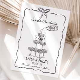 Whimsical Save the date champagne tower wedding