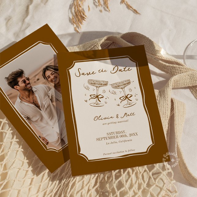 Whimsical Save The Date Champagner mit Foto Boho Einladung (Whimsical Save The Date Champagne with Photo Boho Invitation)