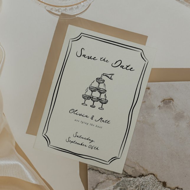 Whimsical Save the Date Champagner Tower Einladung (Von Creator hochgeladen)