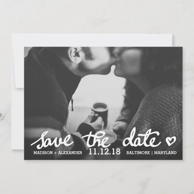 Whimsical Save the Date Niedlich Heart Script Foto (Vorderseite)