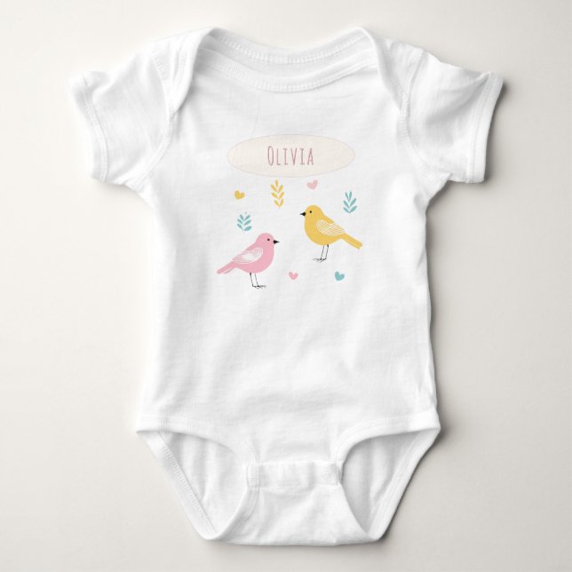 Whimsical Scandi Birds Cute Personalized Baby Strampler (Vorderseite)