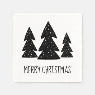 Whimsical Scandi Pine Trees Frohe Weihnachten Serviette
