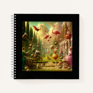 "Whimsical Schach & Flamingo Carnival - Fantasie Notizbuch